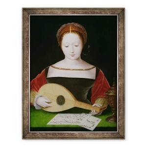 Tablou inramat - Master of the Female Half Lengths - Maria Magdalena jucand o lauta, 70 x 90 cm