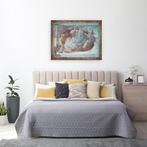 Tablou inramat - Michelangelo Buonarroti - Capela Sixtina, Dumnezeu impartind apele si pamantul pre restaurare, 60 x 80 cm - Img 3