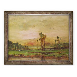 Tablou inramat - Mihaly Munkacsy - Peisaj de seara cu o turma de vite langa Jouy-en-Josas, 60 x 80 cm