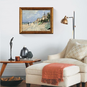 Tablou decorativ Monet Beach at Trouville înrămat cu ramă aurie, 30 x 40 cm
