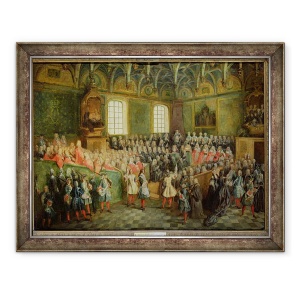 Tablou inramat - Nicolas Lancret - Pat de Justitie a avut loc in Parlament la majoritatea lui Ludovic al XV-lea 1710-74, 60 x 80 cm