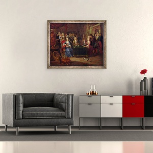 Tablou inramat - P. Bergaigne - Jucatorii de carti, 50 x 60 cm - Img 2
