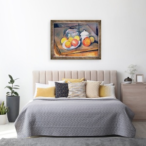 Tablou inramat - Paul Cezanne - Vaza acoperita cu paie, bol de zahar si mere, 70 x 90 cm - Img 3