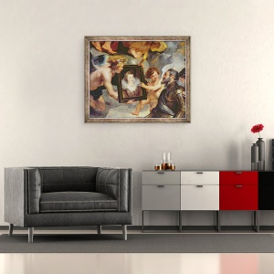 Tablou inramat - Peter Paul Rubens - Ciclul Medici - Henri IV 1553-1610 Primirea Portretului Mariei de Medici 1573-1642 1621-25 ulei pe panza, 50 x 60 cm - Img 2