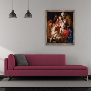 Tablou inramat - Peter Paul Rubens - Sfanta familie cu Sfanta Elisabeta, Sfantul Ioan si un porumbel, 50 x 60 cm - Img 2