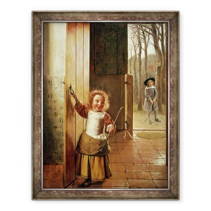 Tablou inramat - Pieter de Hooch - Copii intr-o usa cu bastoane Golf, 70 x 90 cm