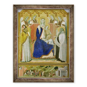 Tablou inramat - Pietro Lorenzetti - Altarul Carmine, panou central reprezentand Fecioara si Pruncul cu ingeri, Sfantul Nicolae si profetul, Ilie, 70 x 90 cm