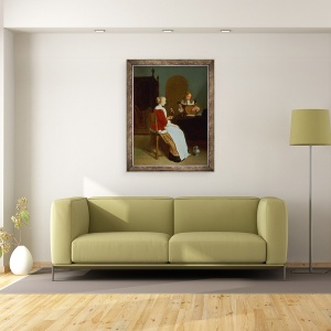 Tablou inramat - Quiringh Gerritsz van Brekelenkam - Un interior cu un jucator lauta si o femeie care detine un papagal, 70 x 90 cm - Img 2