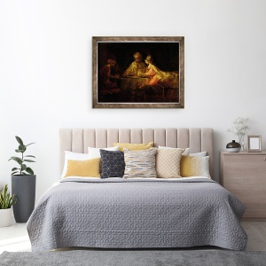 Tablou inramat - Rembrandt Harmensz van Rijn - Ahasverus Xerxes, Haman si Estera, 60 x 80 cm - Img 3