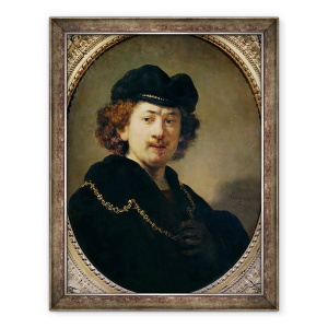 Tablou inramat - Rembrandt Harmensz van Rijn - Autoportret cu palarie si lant de aur, 70 x 90 cm