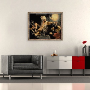 Tablou inramat - Rembrandt Harmensz van Rijn - Sarbatoarea lui Belshazzar c.1636-38, 50 x 60 cm - Img 2
