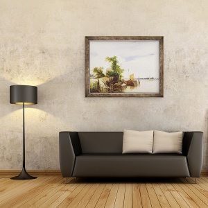 Tablou inramat - Richard Parkes Bonington - Barje pe un rau, 70 x 90 cm - Img 2