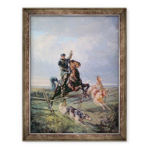 Tablou inramat - Rudolph Frenz - Vanator cu Borzois, 70 x 90 cm