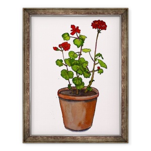 Tablou inramat - Sarah Thompson-Engels - Geraniums in ghiveci de flori,2019, 60 x 80 cm