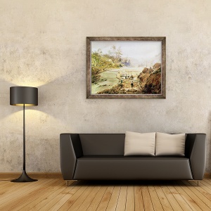 Tablou inramat - Scoala americana - Fortynins spala aurul de pe raul Calaveres, California, 70 x 90 cm - Img 2
