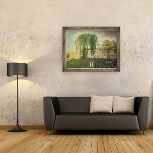 Tablou inramat - Scoala americana - Presedintele George Washington 1732-99, pe veranda casei sale de la Mount Vernon, 70 x 90 cm - Img 2