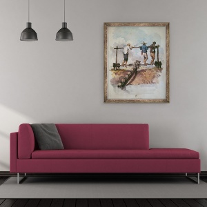 Tablou inramat - Scoala Engleza - Udarea campului de orez cu o pompa de lant, 50 x 60 cm - Img 2
