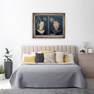 Tablou inramat - Scoala flamanda - Portret dublu al lui Charles le Temeraire 1433-82 Duce de Burgundia si al sotiei sale, 60 x 80 cm - Img 3