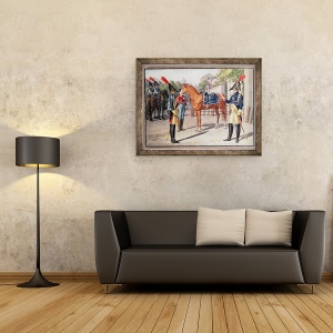 Tablou inramat - Scoala franceza - Ofiter si garda a Garzii Regale in 1826, 70 x 90 cm - Img 2