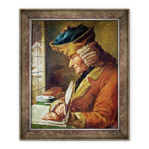 Tablou inramat - Scoala Franceza - Voltaire 1694-1778 in studiul sau, 50 x 60 cm