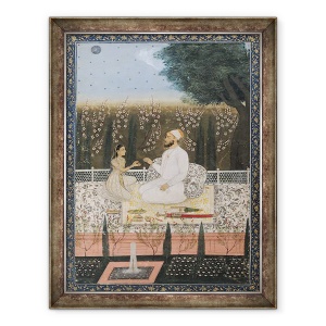 Tablou inramat - Scoala indiana - Cuplu pe o terasa intr-o gradina, 60 x 80 cm