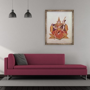 Tablou inramat - Scoala Indiana - Saratheswathee, zeita hindus a invatarii, 50 x 60 cm - Img 2