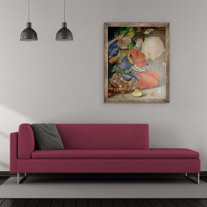 Tablou inramat - Scoala Islamica - Detaliu al muzicienilor, 50 x 60 cm - Img 2