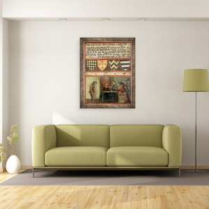 Tablou inramat - Scoala Italiana - Scena de Justitie cu patru Stema, 70 x 90 cm - Img 2