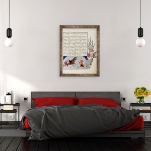 Tablou inramat - Scoala Persana - Doamna C-822 Simurgh ofera Zal, tatal lui Roustem, lui Sam, bunicul Roustem, din Shahnama Cartea Regilor, 60 x 80 cm - Img 3