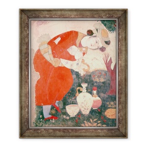 Tablou inramat - Scoala Persana - Femeie turnarea vin in Curtea de Shah Abbas I, 50 x 60 cm