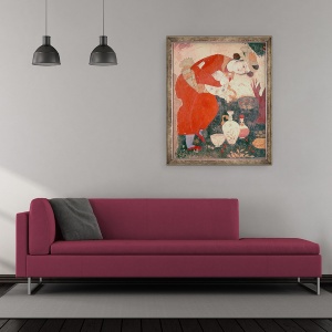 Tablou inramat - Scoala Persana - Femeie turnarea vin in Curtea de Shah Abbas I, 50 x 60 cm - Img 2