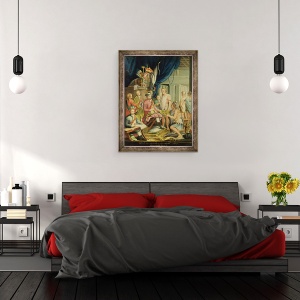 Tablou inramat - Scoala spaniola - Montezuma isi declara loialitatea fata de regele Spaniei inaintea lui Cortes, 60 x 80 cm - Img 3