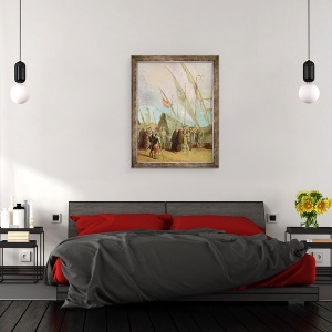 Tablou inramat - Scoala spaniola - Plecarea lui Cristofor Columb 1451-1506 din Palos, 60 x 80 cm - Img 3