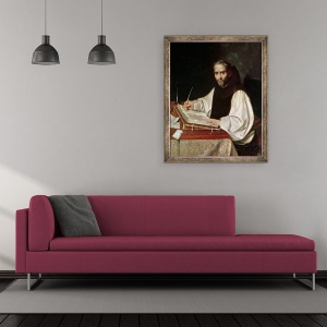 Tablou inramat - Scoala Spaniola - Portretul lui Jose de Siguenza, staret si bibliotecar al manastirii San Lorenzo, 50 x 60 cm - Img 2