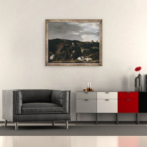 Tablou inramat - Scoala Spaniola Sau Italiana - Doi calugari intr-un peisaj, 50 x 60 cm - Img 2