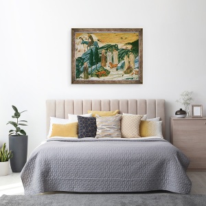 Tablou inramat - Scoala Toscana - Sfantul Gerasimus in desertul Thebaid cu leul pe care l-a imblanzit indepartand un ghimpe din laba sa, 70 x 90 cm - Img 3