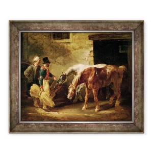 Tablou inramat - Theodore Gericault - Doi cai Post la usa unui grajd, 50 x 60 cm