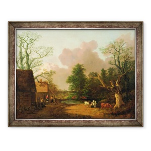 Tablou inramat - Thomas Gainsborough - Un peisaj cu figuri, cladiri agricole si o laptareasa, 70 x 90 cm