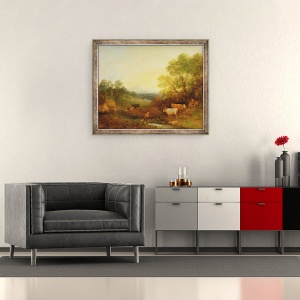 Tablou inramat - Thomas Gainsborough - Un peisaj cu vite si figuri langa un parau si un pod indepartat, 70 x 85 cm - Img 2