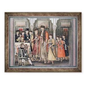 Tablou inramat - Tilly Kettle - Shuja ud-daula, Nawab de Oudh 1754-75 si cei zece fii ai sai, gravat de P. Renault, 60 x 80 cm