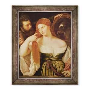 Tablou inramat - Titian - Femeie Pieptanandu parul, 50 x 60 cm