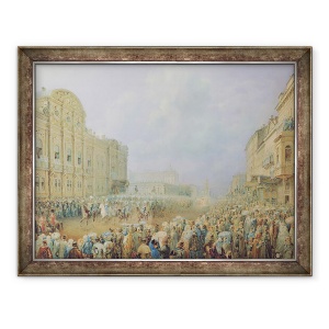 Tablou inramat - Vasili Semenovich Sadovnikov - Revizuirea militara pe bulevardul Nevsky la Palatul Beloselsky-Belozersky, 70 x 90 cm