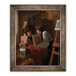 Tablou inramat - Wilhelm Ferdinand Bendz - Un tanar artist Ditlev Blunck care examineaza o schita intr-o oglinda, 50 x 60 cm