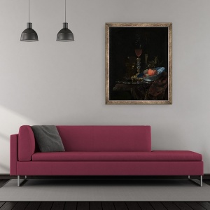 Tablou inramat - Willem Kalf - Wineglass si un castron de fructe, 50 x 60 cm - Img 2