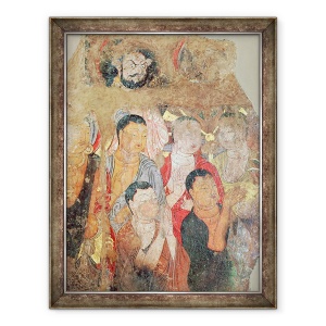 Tablou inramat - Xingjiang - Grup de calugari si Buddha, de la Manastirea Shikshin, Karashar, 70 x 90 cm