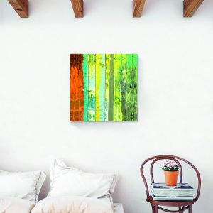 Tablou decorativ abstract multicolor pe canvas cu linii neon 60x60 cm