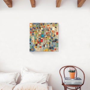 Tablou decorativ modern living abstract multicolor pe canvas 60x60 cm