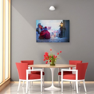 Tablou canvas - Amurg, Prietenie, Strada, Peisaj Urban, Oras, Ninsoare, 80 x 120 cm - Img 4