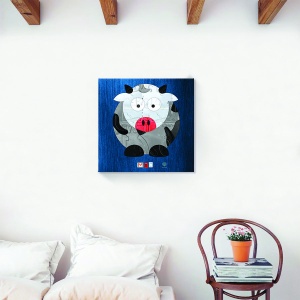Tablou canvas cu văcuță 60x60 cm în decor rustic