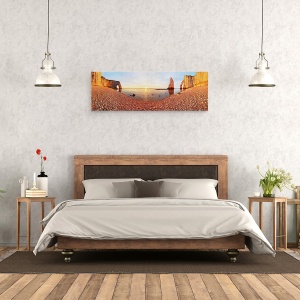 Tablou canvas - Apus de Soare, Panorama, Peisaj Marin, Soare, Roci, 30 x 90 cm - Img 3